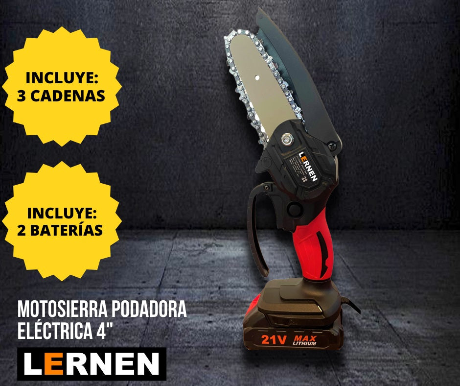 Pack Motosierra Podadora 4 Pulgadas 2 Baterías + Set De 150 Herramientas