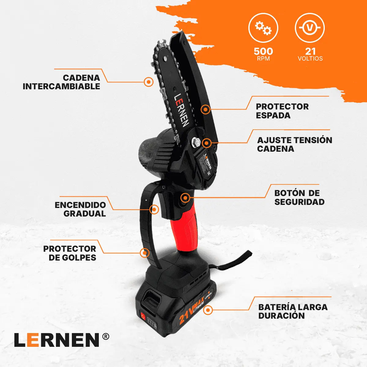 Motosierra Podadora Eléctrica 4 pulgadas LERNEN + 2 Baterías Lernen
