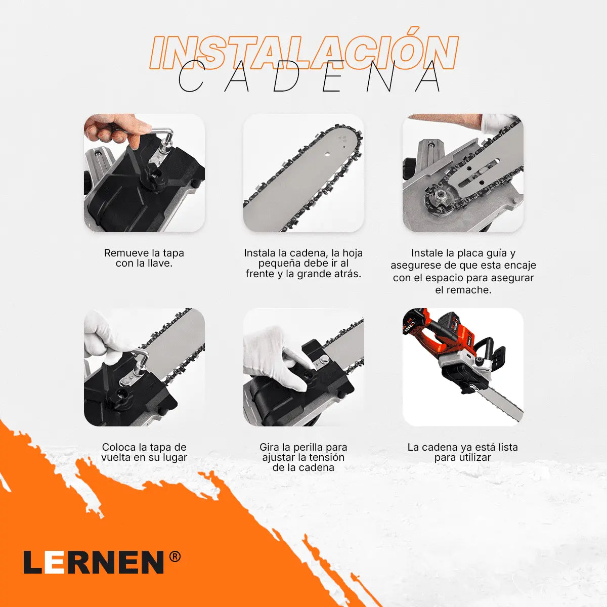 Motosierra Podadora Inalámbrica 16'' + 2 Baterías + Cadenas Lernen