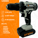 Kit Taladro Destornillador Inalámbrico LERNEN 21v + 2 Baterías