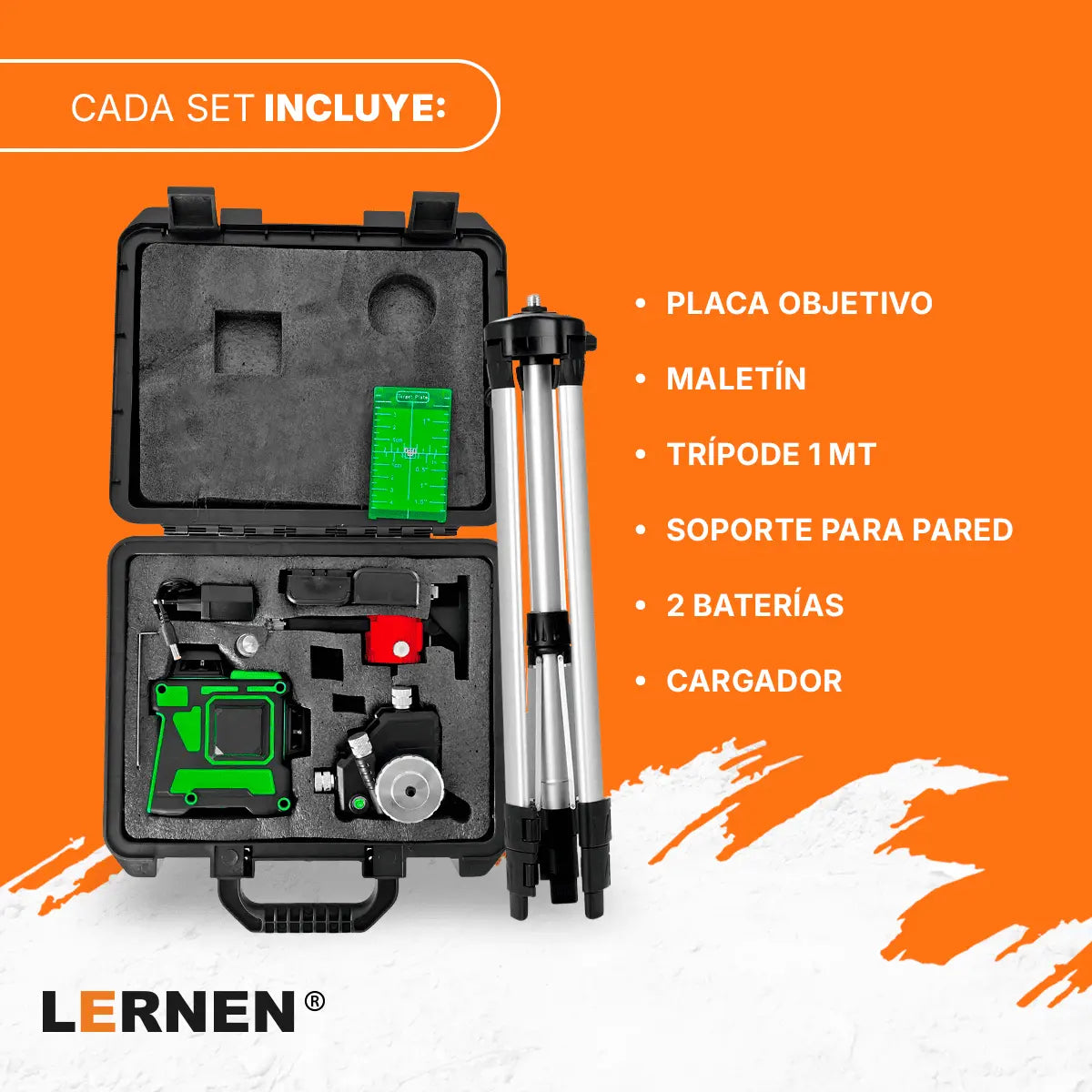 Nivel Laser Profesional 12 Líneas LERNEN + Maletín + Trípode Lernen