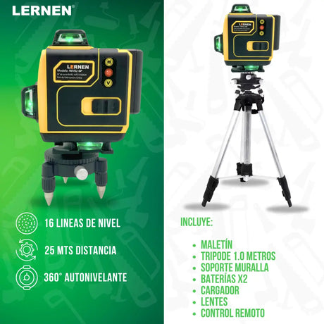 Nivel Laser Profesional 16 Líneas LERNEN + Maletín + Trípode Lernen