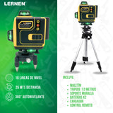 Nivel Laser Profesional 16 Líneas LERNEN + Maletín + Trípode Lernen