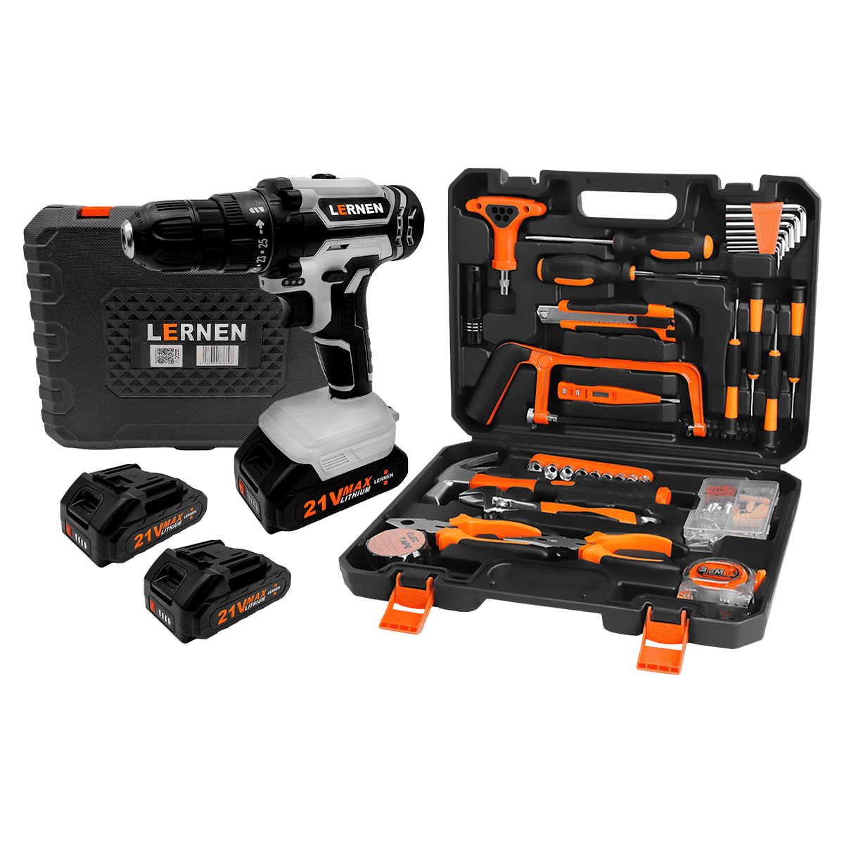 Pack Taladro Inalámbrico 21v 2baterías + Set Herramientas