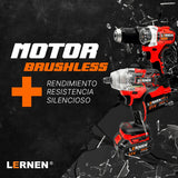 Pack Brushless Taladro y Llave Impacto LERNEN + Bolso + Accesorios Lernen