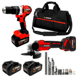 Pack Esmeril Inalámbrico 125 MM + Taladro Percutor Brushless + 2 Baterías + Accesorios Lernen