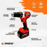 Pack Esmeril Inalámbrico 125 MM + Taladro Percutor Brushless + 2 Baterías + Accesorios Lernen