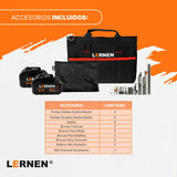 Pack Esmeril Inalámbrico 125 MM + Taladro Percutor Brushless + 2 Baterías + Accesorios Lernen
