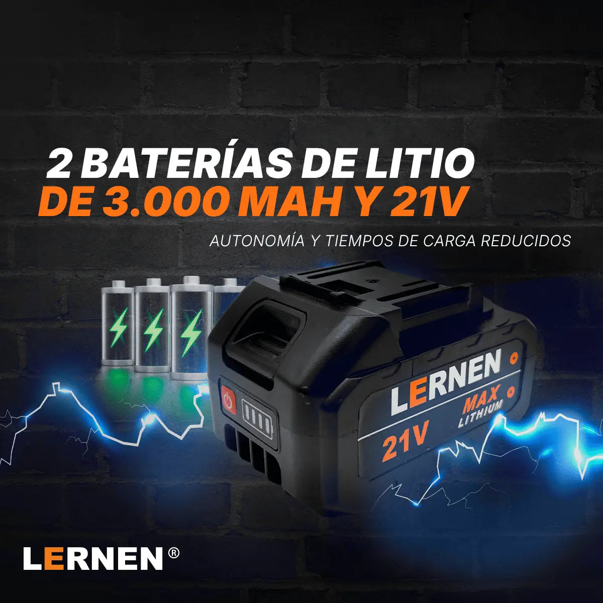 Pack Esmeril Inalámbrico 125 MM + Taladro Percutor Brushless + 2 Baterías + Accesorios Lernen