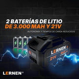 Pack Esmeril Inalámbrico 125 MM + Taladro Percutor Brushless + 2 Baterías + Accesorios Lernen
