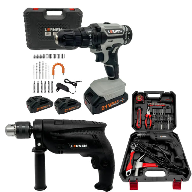 Pack Taladro Inalámbrico 2 Baterías + Taladro Percutor Lernen