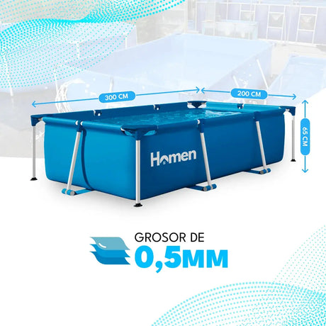 Piscina Estructural 3x2 Mhomen Para 3.900 Litros + Parches Celeste Homen