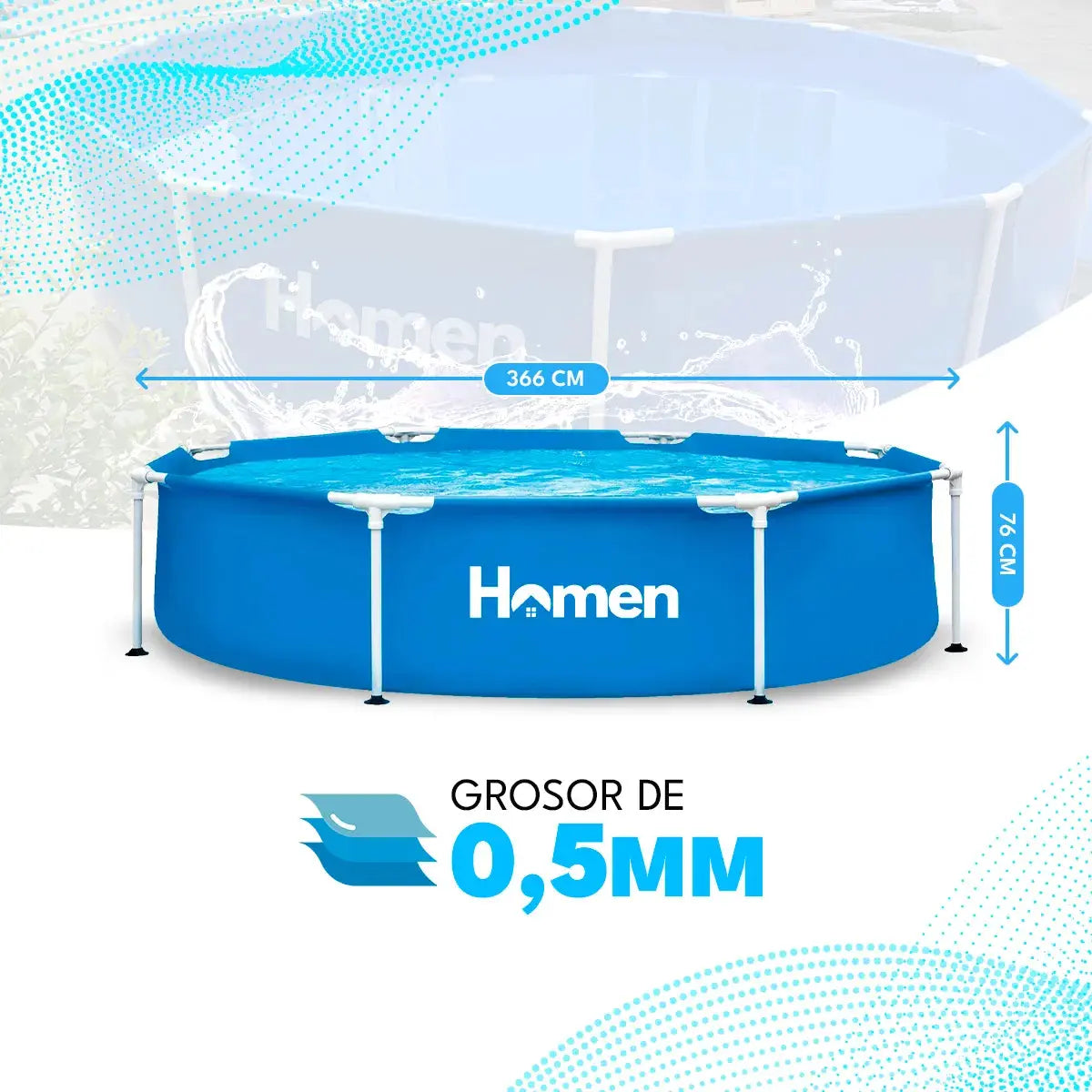 Piscina Estructural Redonda 3,66m Homen + Parches 8.000 Lt Celeste Homen