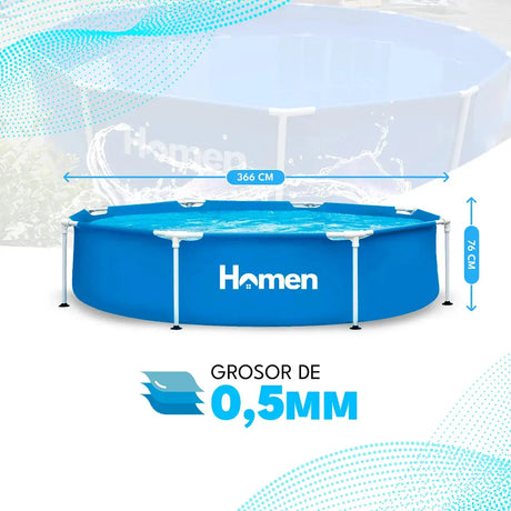 Piscina Estructural Redonda 3,66m Homen + Parches 8.000 Lt Celeste Homen