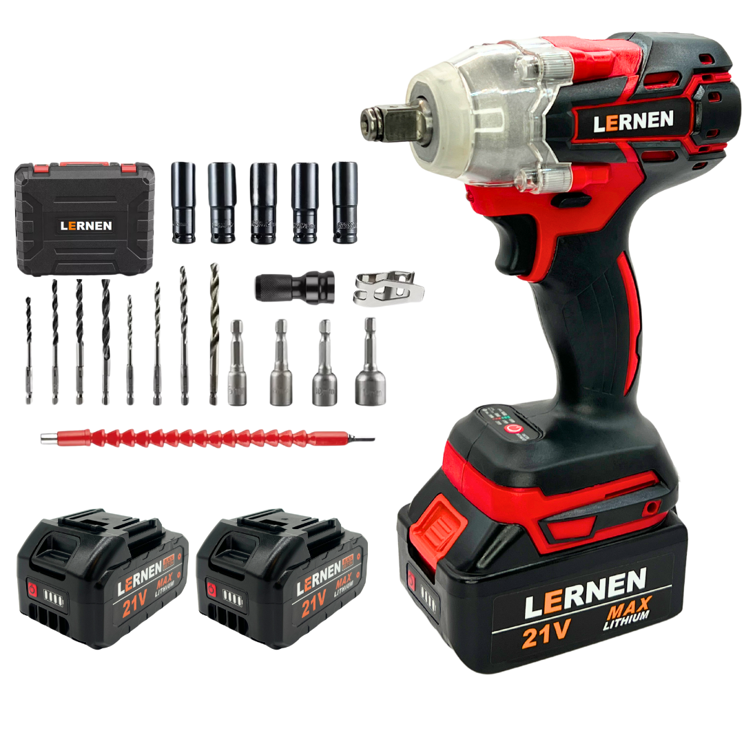 Llave De Impacto 1/2 LERNEN + 2 Baterías + Accesorios
