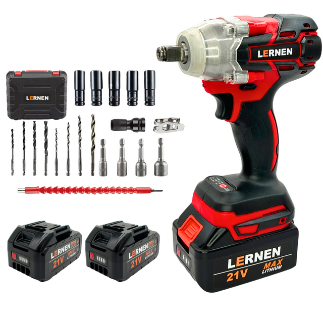 Llave De Impacto 1/2 LERNEN + 2 Baterías + Accesorios