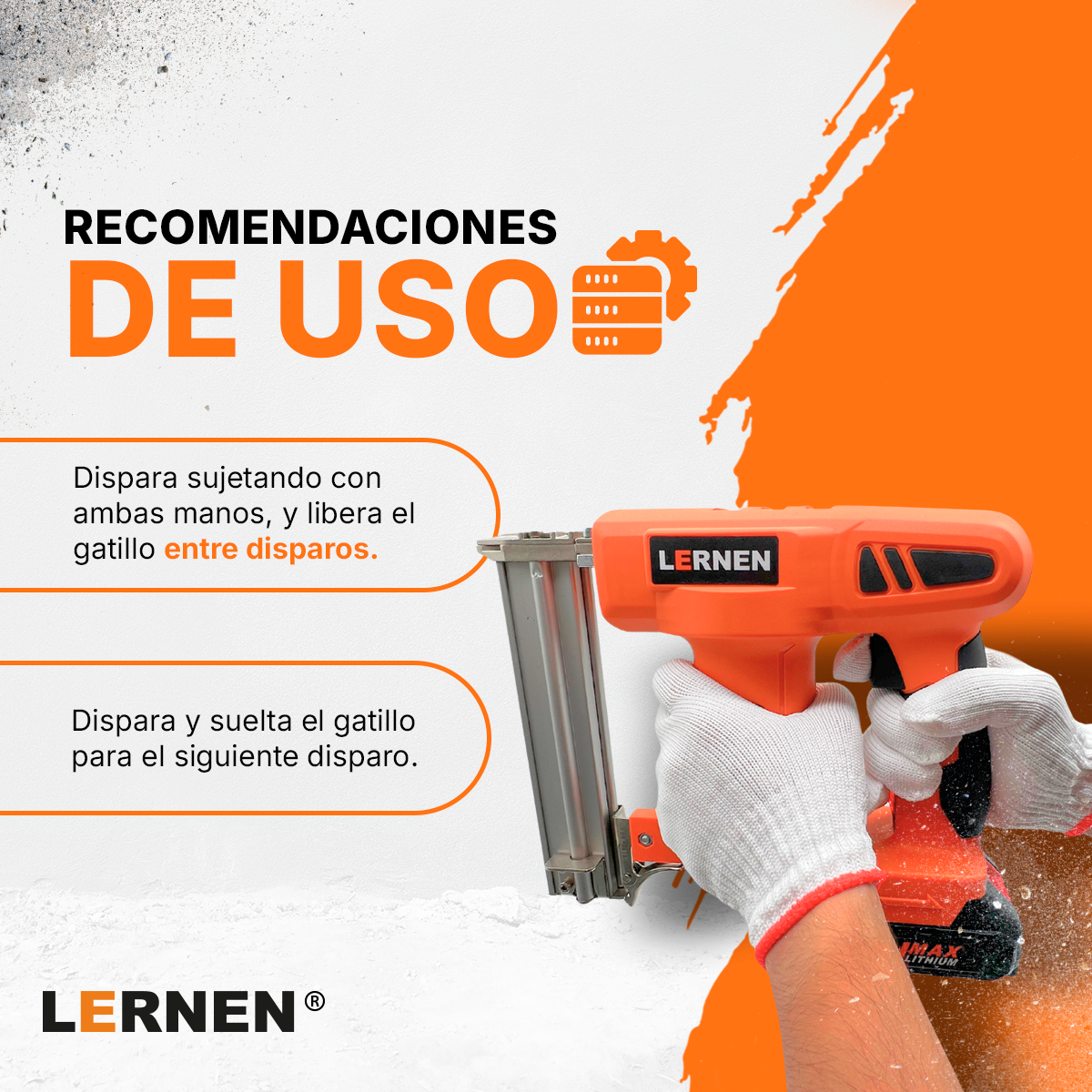 Pistola De Clavos Y Grapas Inalámbrica LERNEN + 2 Baterías Lernen