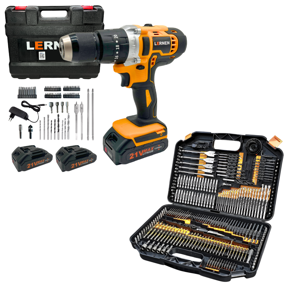 Pack Taladro Inalámbrico Percutor + Set 246 Brocas Lernen