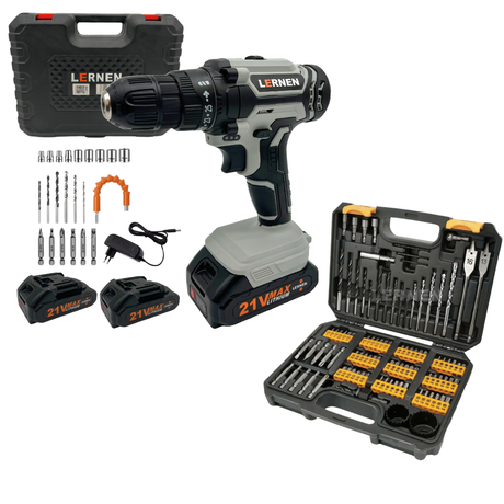 Taladro Desatornillador Inalámbrico 2 Baterías 21V + Set Brocas Lernen