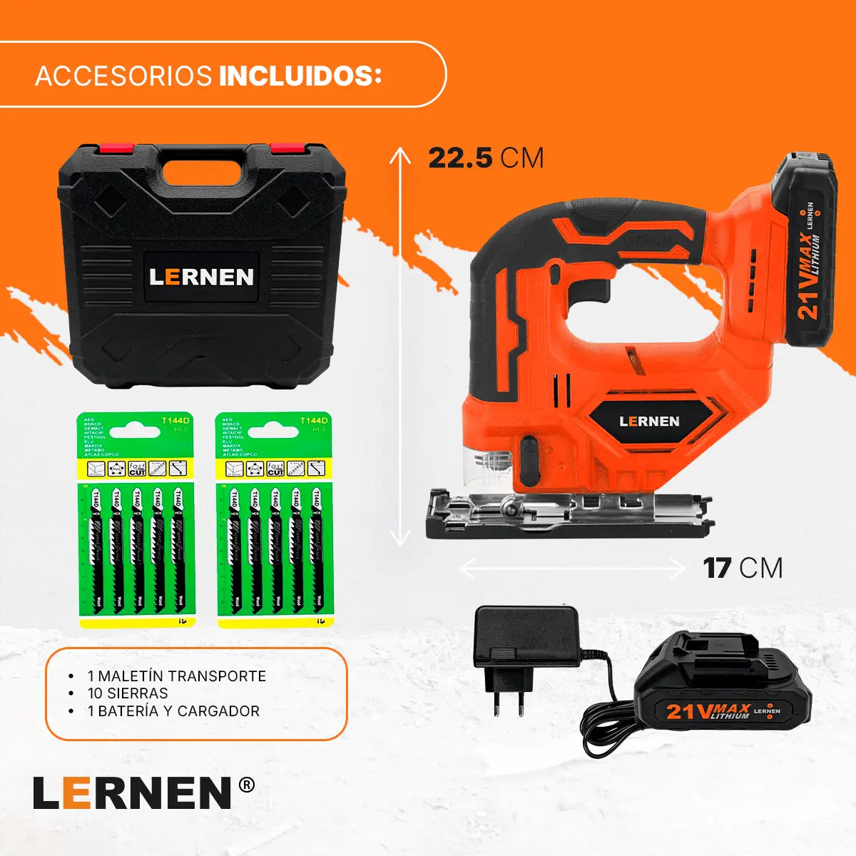 Sierra Caladora Inalámbrica 21v + Accesorios Lernen