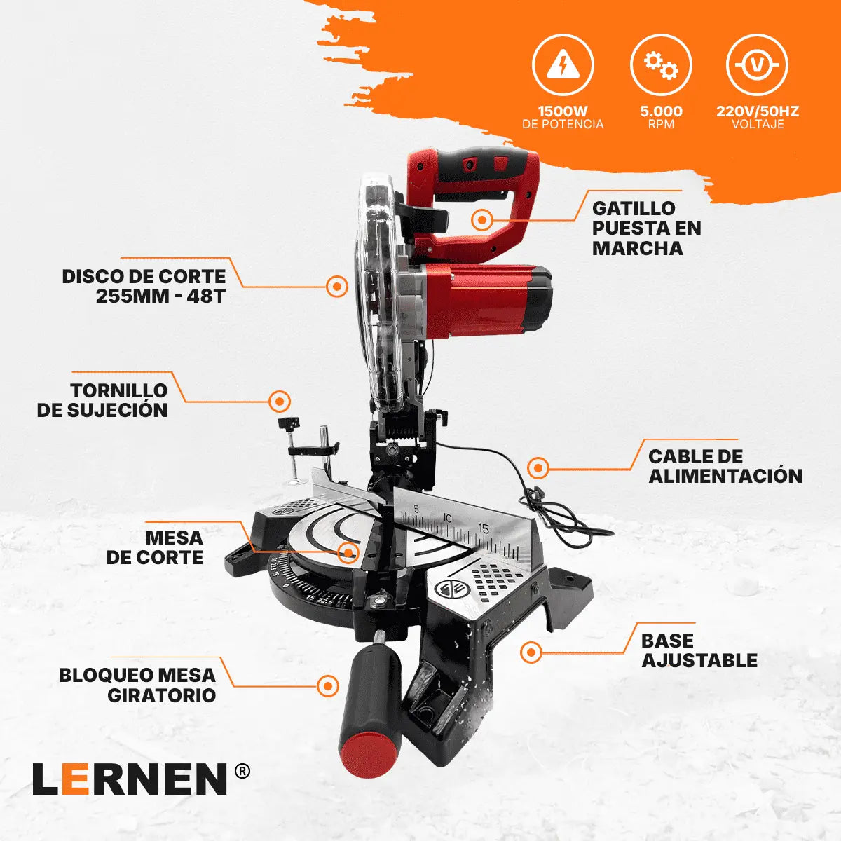 Sierra Ingleteadora Lernen 1500W + 2 Discos Lernen
