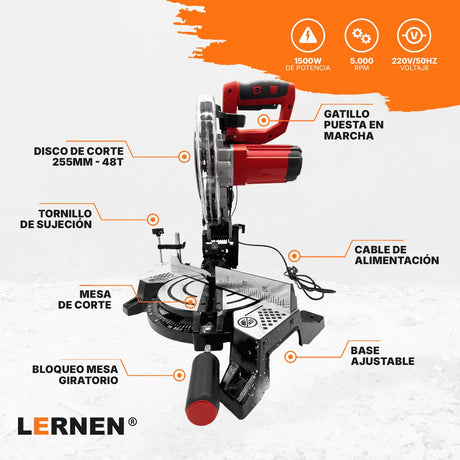 Sierra Ingleteadora Lernen 1500W + 2 Discos Lernen