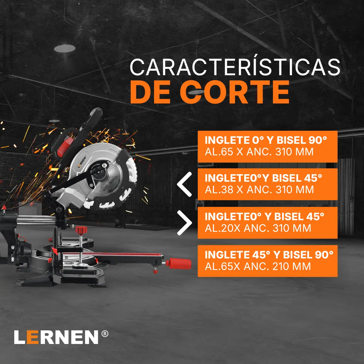 Sierra Ingleteadora Telescópica Dual Lernen 2.000 W Lernen