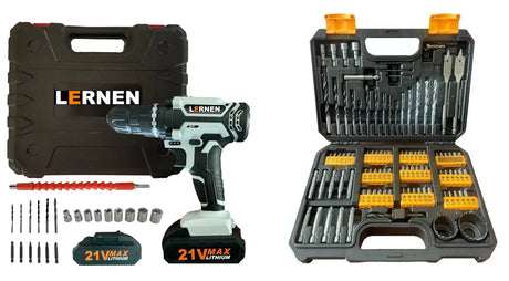 Taladro Desatornillador Inalámbrico 2 Baterías 21V + Set Brocas