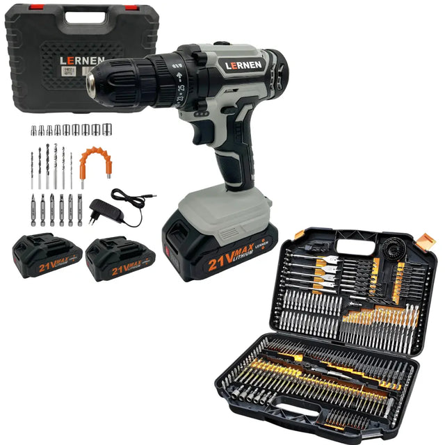 Taladro Desatornillador Inalámbrico 2 Baterías + Set 246 Brocas Lernen