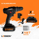 Taladro Destornillador Inalámbrico LERNEN + 1 Batería + Acc Lernen