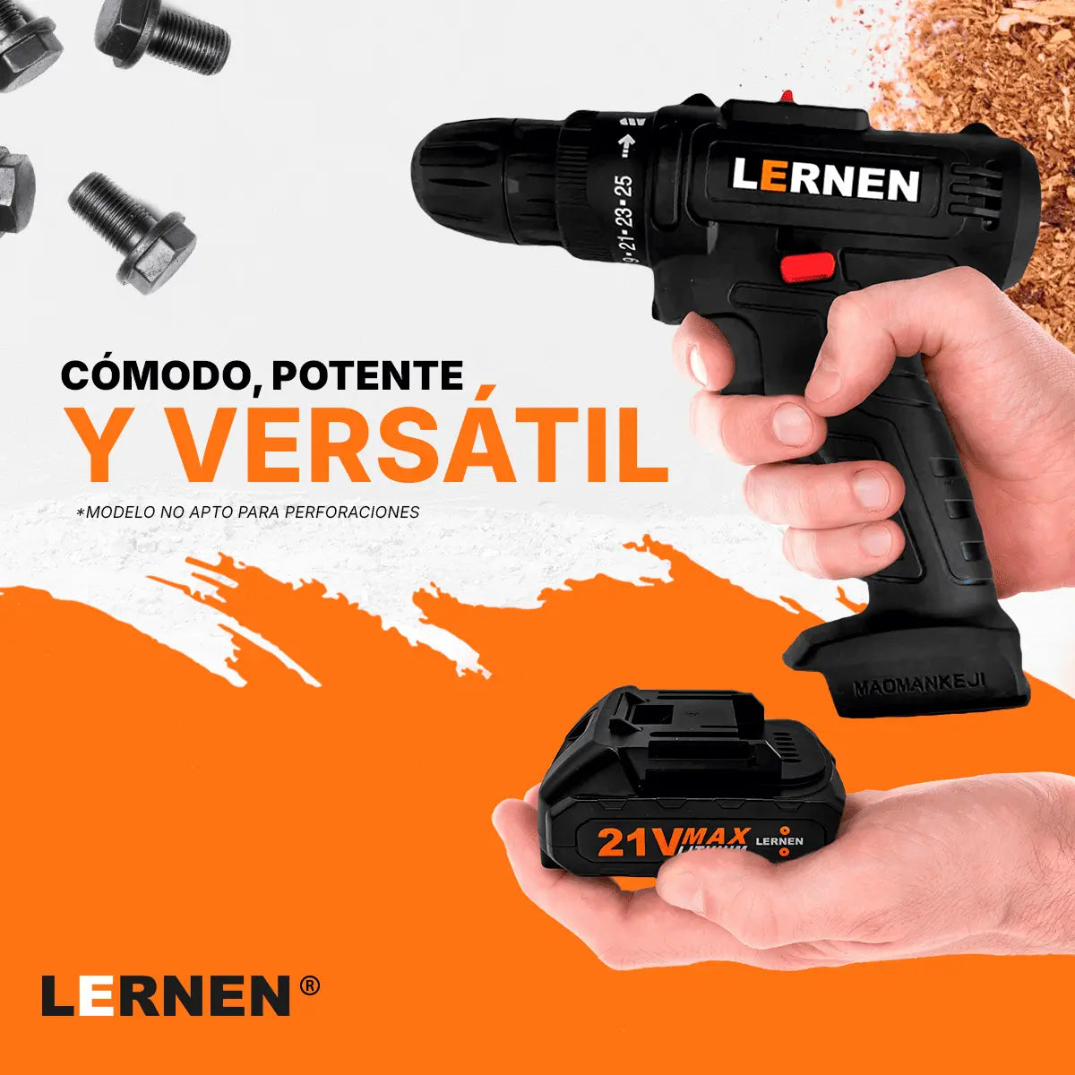 Taladro Destornillador Inalámbrico LERNEN + 1 Batería + Acc Lernen