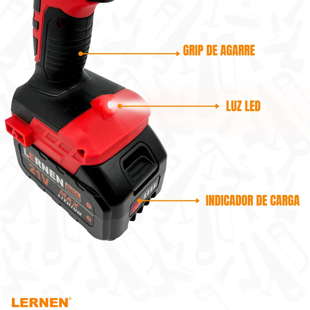 Taladro Percutor Black Edition Brushless LERNEN + Baterías + Bolso + Accesorios Lernen