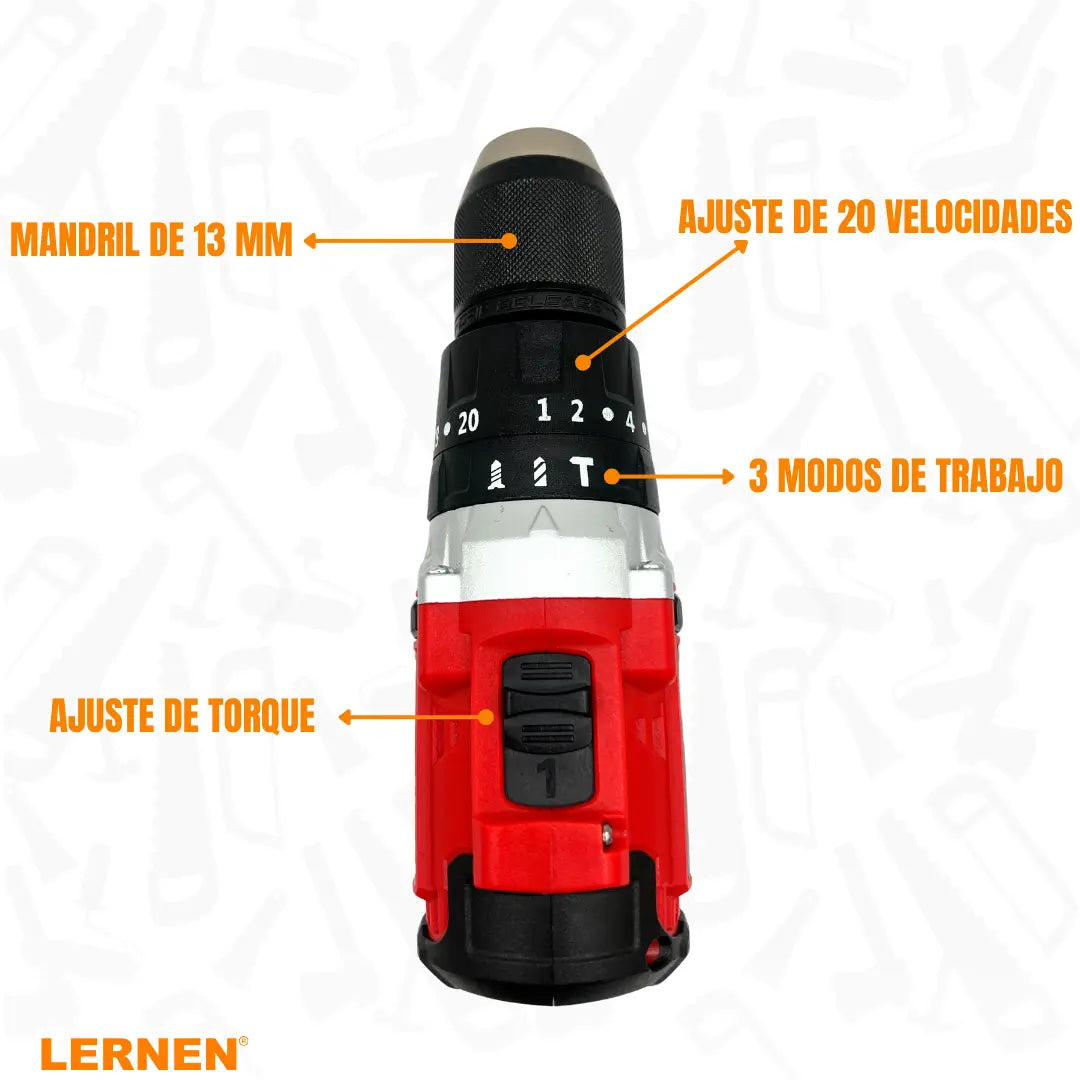 Taladro Percutor Black Edition Brushless LERNEN + Baterías + Bolso + Accesorios Lernen
