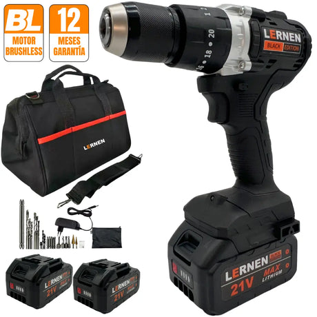 Taladro Percutor Black Edition Brushless LERNEN + Baterías + Bolso + Accesorios