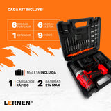 Taladro Percutor Destornillador Inalámbrico 21v LERNEN + 2 baterías + Acc + Maleta Lernen
