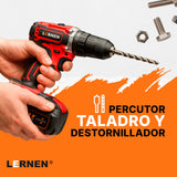 Taladro Percutor Destornillador Inalámbrico 21v LERNEN + 2 baterías + Acc + Maleta Lernen
