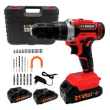 Taladro Percutor Destornillador Inalámbrico 21v LERNEN + 2 baterías + Acc + Maleta Lernen