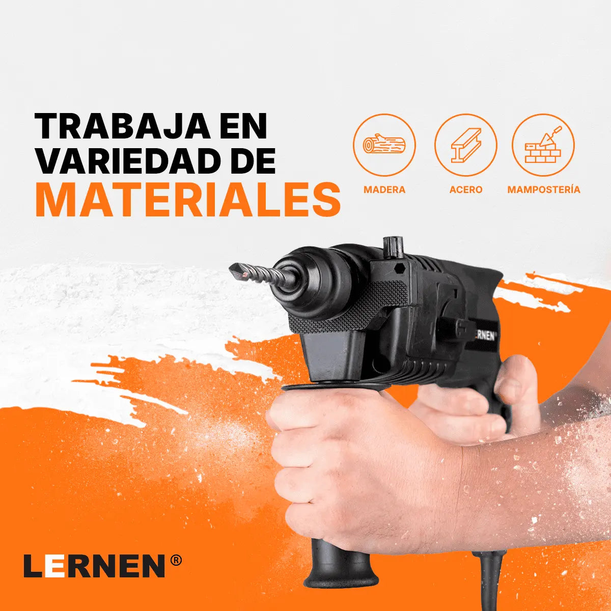 Taladro Percutor Eléctrico 13mm LERNEN + Accesorios Lernen