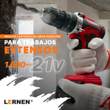 Pack Taladro Lernen Percutor Inalámbrico 2 Baterías + Set de 150 Herramientas