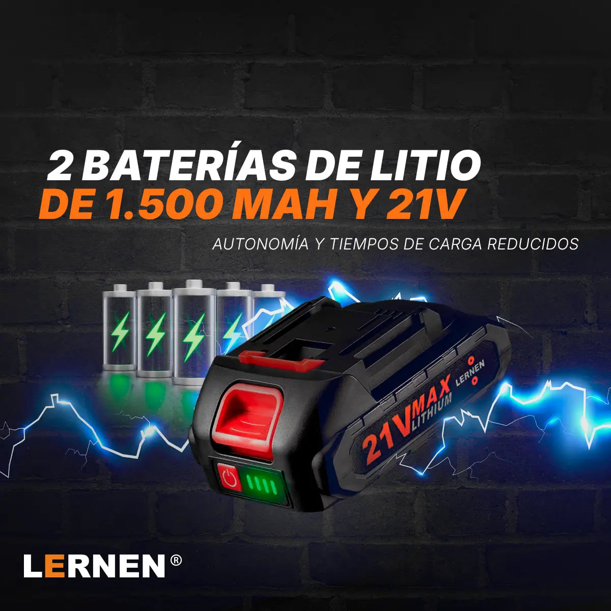 Taladro Percutor Pro Inalámbrico LERNEN + 2 Baterías + Accesorios Lernen