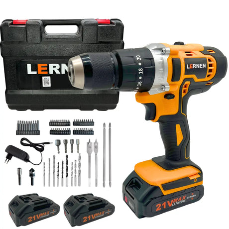 Taladro Percutor Pro Inalámbrico LERNEN + 2 Baterías + Accesorios