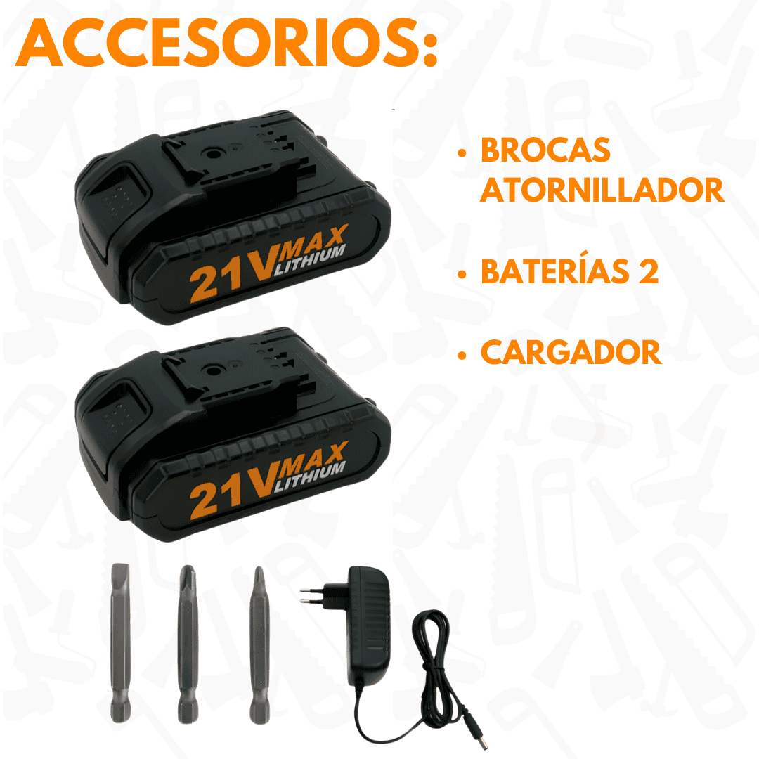 Taladro Destornillador Inalámbrico LERNEN + 2 Baterías + Acc