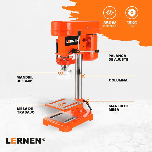 [Reacondicionado]  Taladro de Pedestal - Banco 13 mm 350 W Lernen