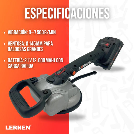 Ventosa Niveladora Vibradora Sopapa de Cerámica Inalámbrica 21V + Batería + Cargador + Rodilleras Lernen
