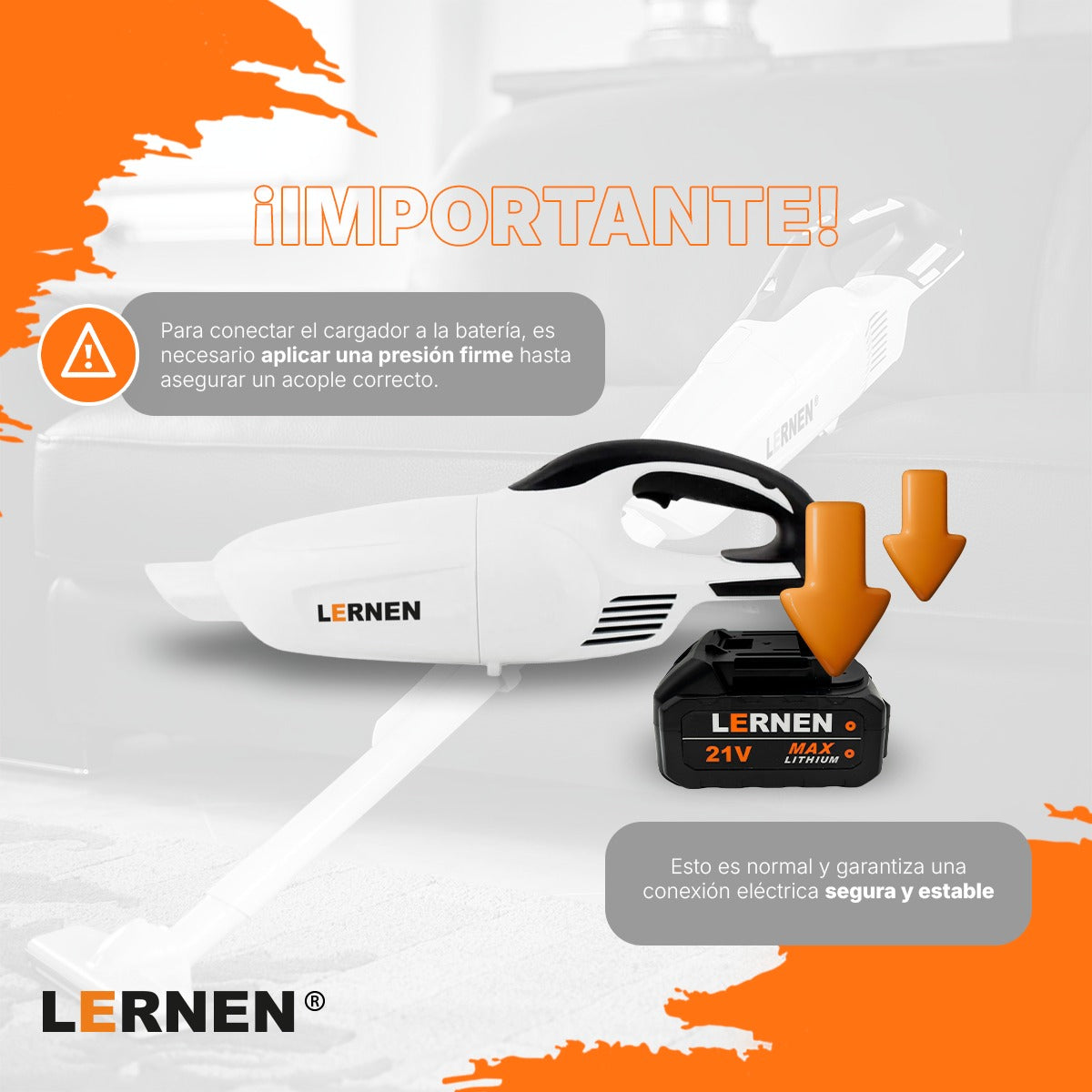 Aspiradora Inalámbrica Lernen 21v + 2 Baterías + Accesorios Lernen