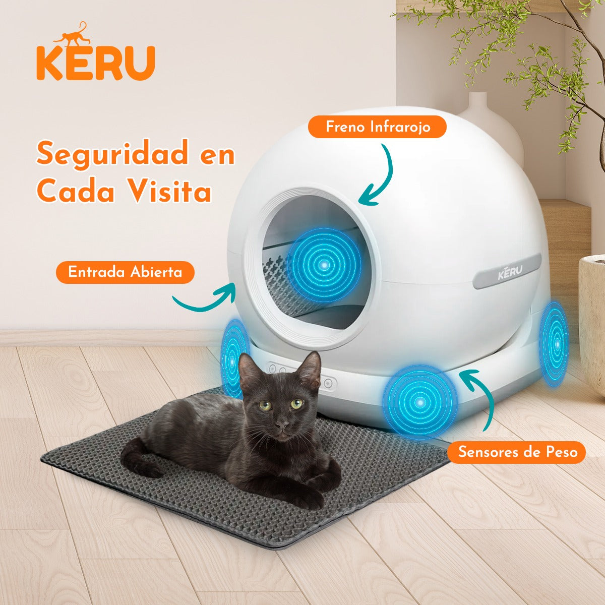 Arenero Inteligente Automático WiFi para Gatos con App - Autolimpiante Keru
