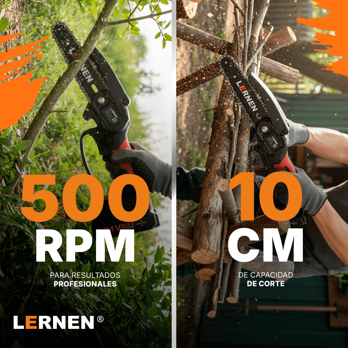 Motosierra Podadora Eléctrica 6 Pulgadas LERNEN + 2 Baterías