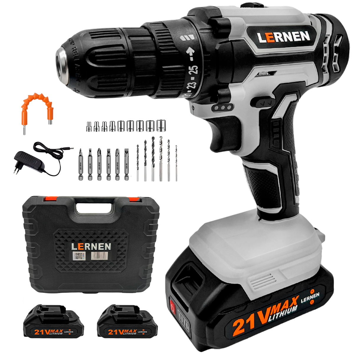 Kit Taladro Destornillador Inalámbrico LERNEN 21V + 2 Baterías + Acc Lernen