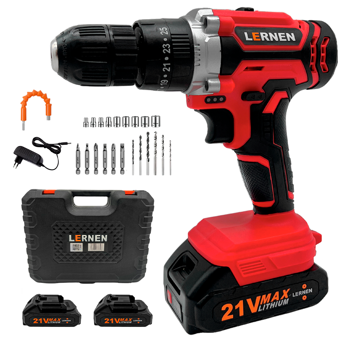 Taladro Percutor Inalámbrico LERNEN 21V + 2 Baterías + Acc Lernen