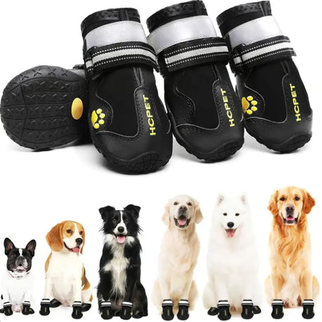 Zapatos Impermeables y Reflectantes Para Perros - Color Negro
